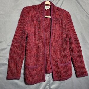Vintage I. Magnin Cardigan Sweater Womens Medium Red Knit Open Front Pockets